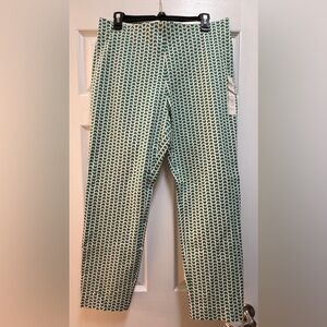 A New Day Side Zip Skinny Ankle Pants Kelly Green Geometric Pattern Size 12R